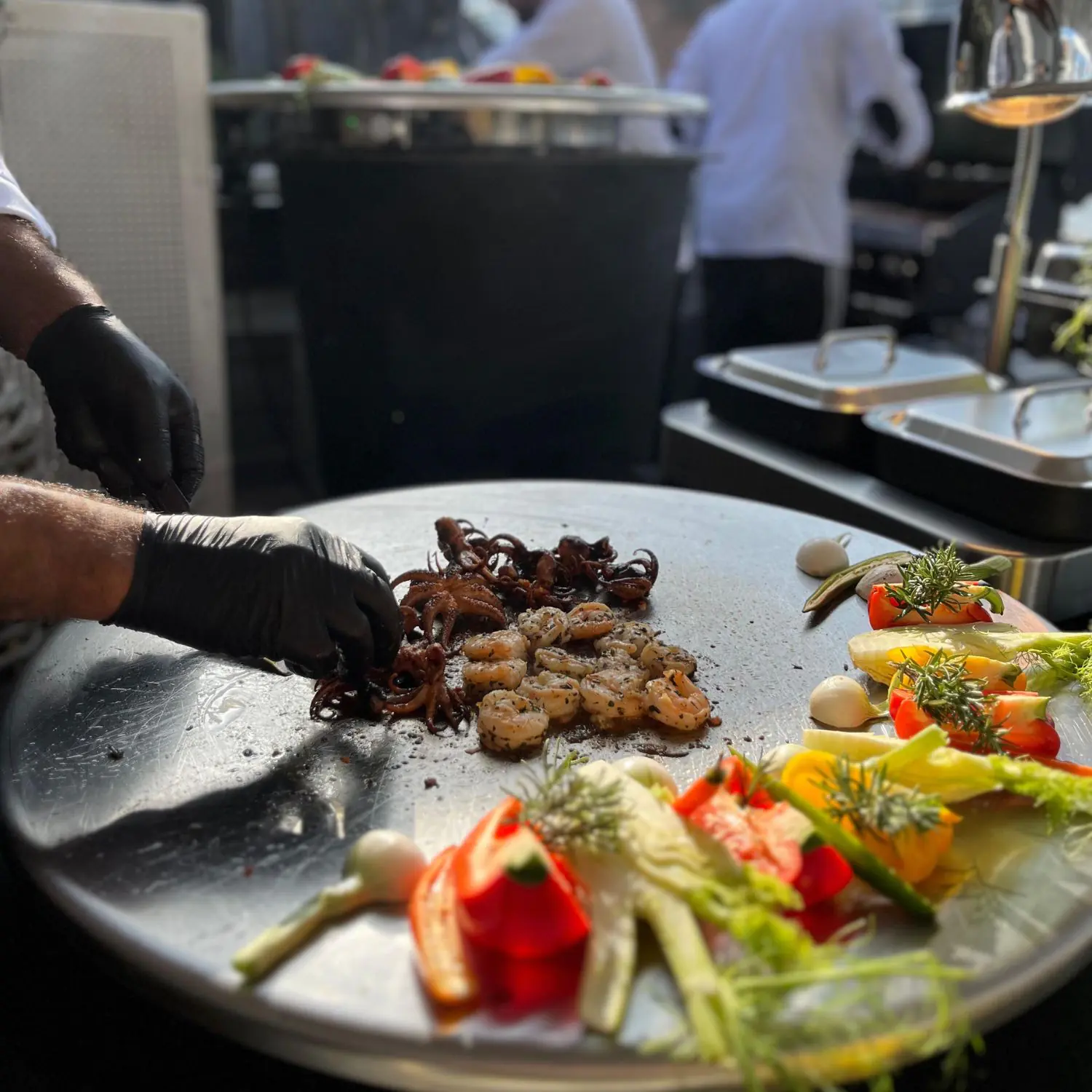 showcooking meeresfruechte gemueseplatte live grillstation